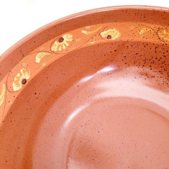 Terra Cotta Serving Bowl Hand Painted Floral Glazed Food Safe Stoneware 8" - Picture 4 of 9